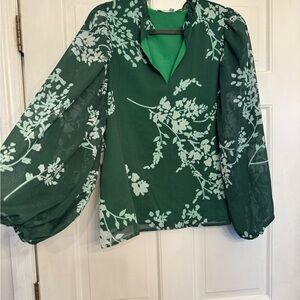 Sugarlips Dark Green Floral Blouse